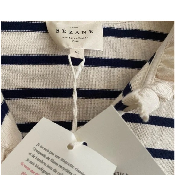 Sezane Gael Mariniere Striped Long Sleeve Top with Ruffles - Picture 12 of 12